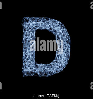 Abstract mesh line and point light alphabet character D font. Block chain digital link network technology illuminated shape. Big data node base concep Stock Photo