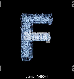 Abstract mesh line and point light alphabet character F font. Block chain digital link network technology illuminated shape. Big data node base concep Stock Photo