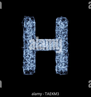 Abstract mesh line and point light alphabet character H font. Block chain digital link network technology illuminated shape. Big data node base concep Stock Photo