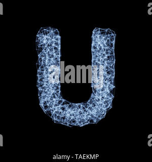 Abstract mesh line and point light alphabet character U font. Block chain digital link network technology illuminated shape. Big data node base concep Stock Photo