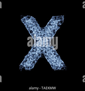 Abstract mesh line and point light alphabet character X font. Block chain digital link network technology illuminated shape. Big data node base concep Stock Photo