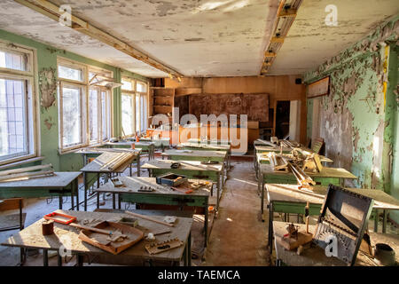 The Number 3 Middle School, Pripyat, Ukraine, inside the Chernobyl Exclusion Zone Stock Photo
