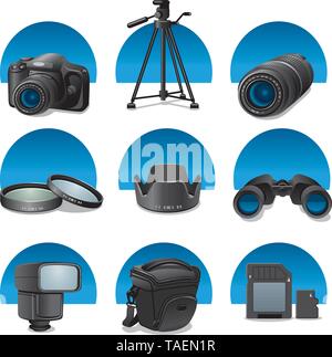 photo accessories icon set Stock Vector