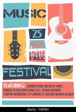 Vector template for a concert poster or a flyer featuring an acoustic guitar. Stock Vector