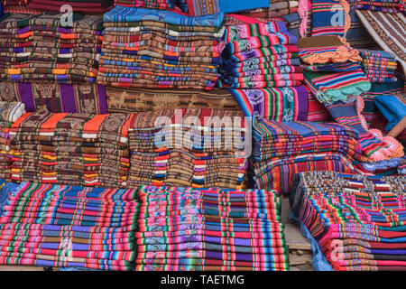 Traditional Yampara textiles for sale, Tarabuco, Bolivia Stock Photo