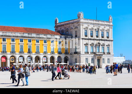 Lisbon, Portugal - March 27, 2018: Praca do Comercio or Commerce square, people and houses view Stock Photo