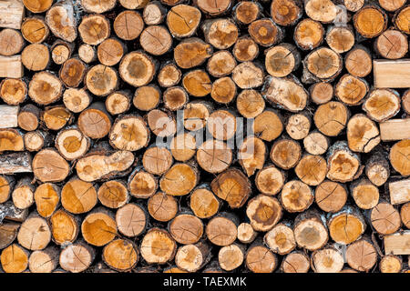 Stacks of firewood logs lumber wood in Takayama, Japan in Gifu prefecture Stock Photo