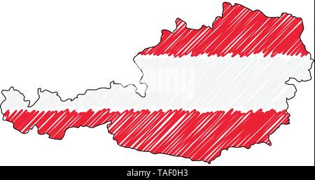 Austria map hand drawn sketch. Vector concept illustration flag, childrens drawing, scribble map. Country map for infographic, brochures and Stock Vector
