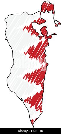 Bahrain map hand drawn sketch. Vector concept illustration flag, childrens drawing, scribble map. Country map for infographic, brochures and Stock Vector