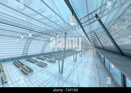 3D Rendered Illustration, Architecture visualization of an airport Stock Photo