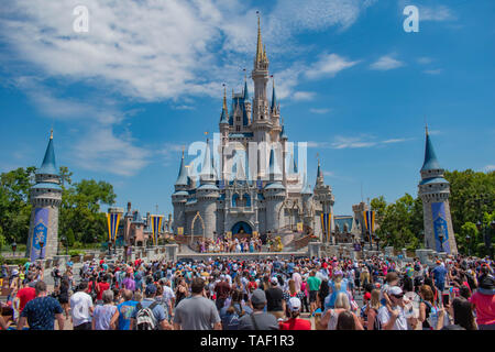 Orlando, Florida. May 17, 2019. Mickey's Royal Friendship Faire on Cinderella Castle in Magic Kingdom at Walt Disney World Resort (1) Stock Photo