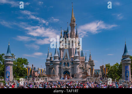 Orlando, Florida. May 17, 2019. Mickey's Royal Friendship Faire on Cinderella Castle in Magic Kingdom at Walt Disney World Resort (3) Stock Photo
