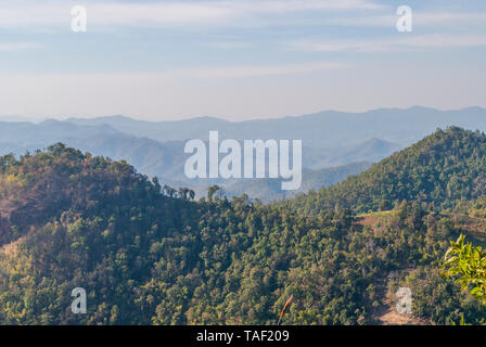 The view over hills and terraces in northern Thailand around Chiang Mai Stock Photo