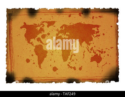 World map on Grunge rusty dark metal stone background .Old map of the ...