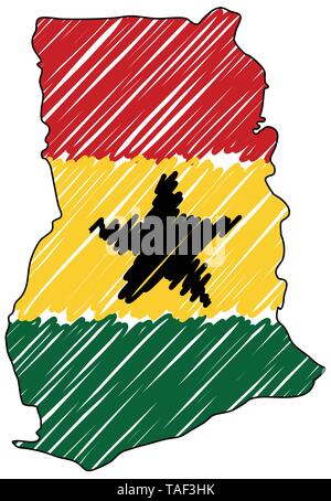 Ghana sketch scribble map drawn on checkered school notebook paper ...