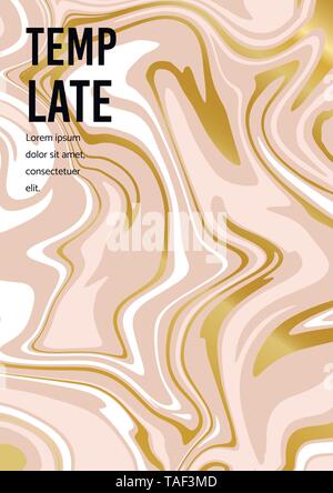 Marble Abstract Pink Gold White Background. Vector texture of the Fluid paint. Template A5 A4 A3 for wedding, invitations, banners, cards Stock Vector
