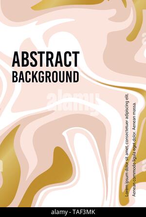 Marble Abstract Pink Gold White Background. Vector texture of the Fluid paint. Template A5 A4 A3 for wedding, invitations, banners, cards Stock Vector