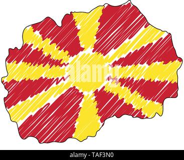 Macedonia map hand drawn sketch. Vector concept illustration flag, childrens drawing, scribble map. Country map for infographic, brochures and Stock Vector