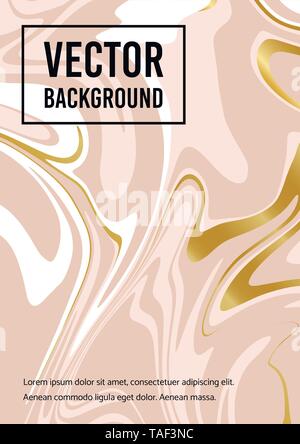 Marble Abstract Pink Gold White Background. Vector texture of the Fluid paint. Template A5 A4 A3 for wedding, invitations, banners, cards Stock Vector