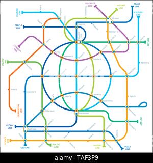 Vector illustration of cosmo underground city map with texts. Stock Vector