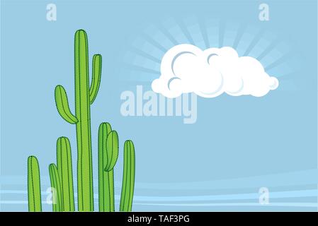 Illustration of background of desert sky with cactus. Stock Vector