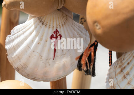 Shell of Way of St James. Camino de Santiago souvenir in Santiago de Compostela, Spain Stock Photo