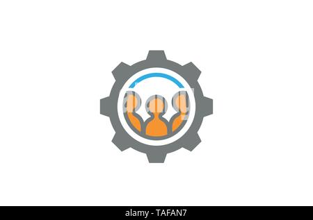 Creative Three People Gear Logo Design Illustration Stock Vector