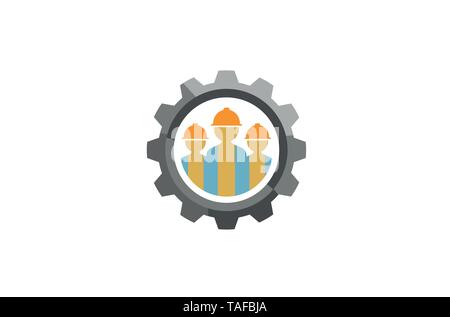 Creative Three People Team Gear Logo Vector Design Icon Symbol Illustration Stock Vector