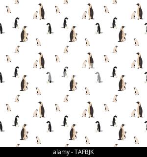 Colorful cartoon penguins. Parents and children. Seamless pattern. Vector Illustration. EPS10 Stock Vector