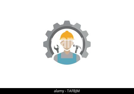 Creative Engineer Worker Gear Logo Vector Design Icon Symbol Illustration Stock Vector