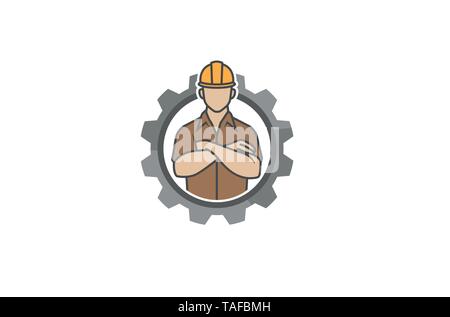 Creative Engineer Worker Gear Logo Design Illustration Stock Vector