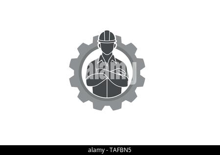 Creative Engineer Worker Gear Logo Vector Design Icon Symbol Illustration Stock Vector