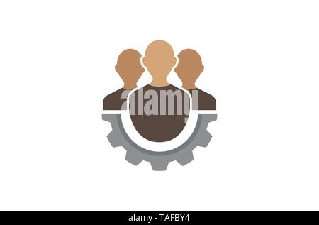 Creative Three People Team Gear Logo Vector Design Icon Symbol Illustration Stock Vector