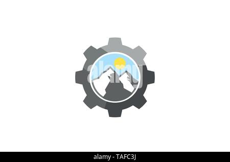 Creative Mountain Gear Logo Design Illustration Stock Vector