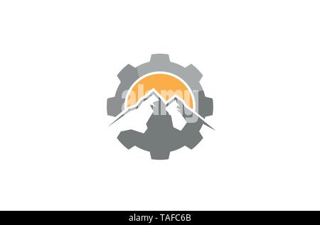 Creative Mountain Gear Logo Design Illustration Stock Vector