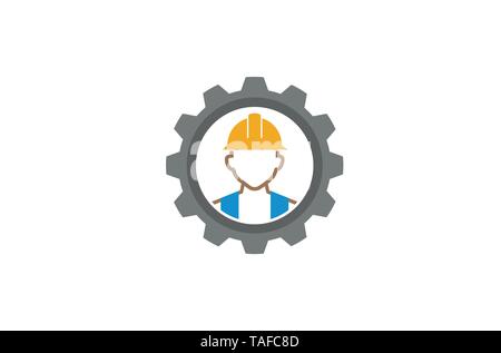 Creative Gear Helmet Worker Contractor Logo Stock Vector