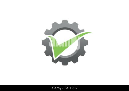 Creative Abstract Gear Green Check Logo Design Illustration Stock Vector