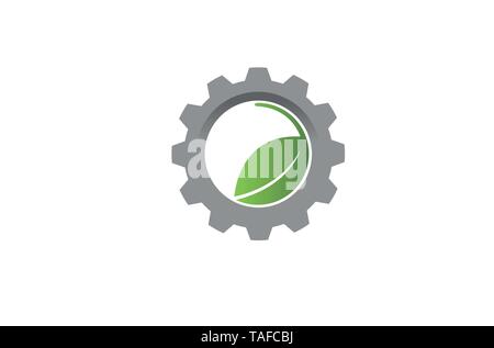 Creative Gear Leaf Agricultural technology Logo Design Illustration Stock Vector