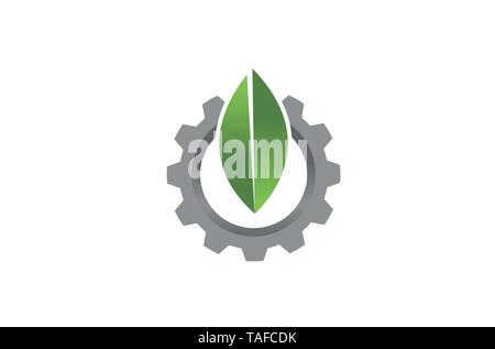 Creative Gear Leaf Agricultural technology Logo Design Illustration Stock Vector