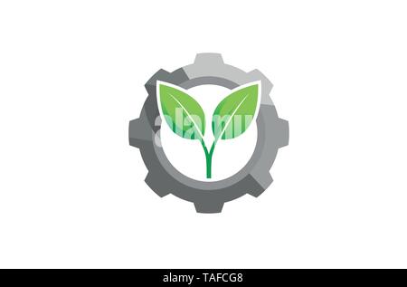 Creative Gear Leaf Agricultural technology Logo Design Illustration Stock Vector