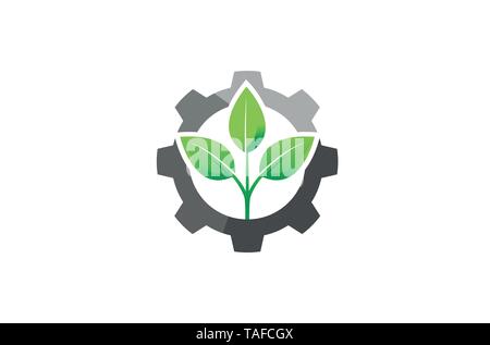 Creative Gear Leaf Agricultural technology Logo Design Illustration Stock Vector