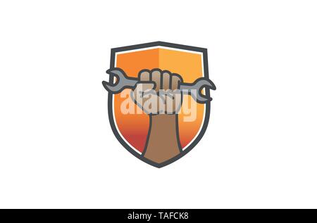 Creative Shield Service Wrench Hand Logo Design Vector Illustration Stock Vector