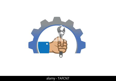 Creative Gear Wrench Hand Service Logo Design Illustration Stock Vector