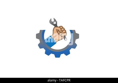 Creative Gear Wrench Hand Service Logo Design Illustration Stock Vector