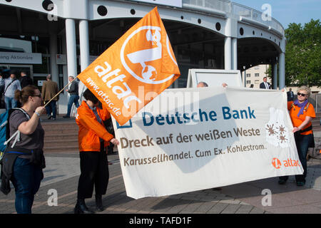 Protest Of The Attac Movement Under The Slogan Deutsche Bank Dirt On The White Vest In General Feature Edge Motif Demonstration In Front Of The Frankfurt Festhalle Versus The Business Of