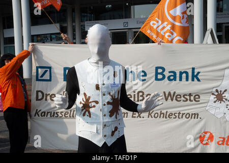 Protest Of The Attac Movement Under The Slogan Deutsche Bank Dirt On The White Vest In General Feature Edge Motif Demonstration In Front Of The Frankfurt Festhalle Versus The Business Of