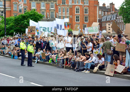 London, UK. 25th May2019. Crowds of schoolchildren surround College Green, Westminster to make their views heard to the world's media during the Fridays For Future climate strike, London Credit: PjrFoto/Alamy Live News Stock Photo