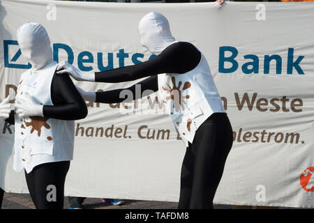 Protest Of The Attac Movement Under The Slogan Deutsche Bank Dirt On The White Vest In General Feature Edge Motif Demonstration In Front Of The Frankfurt Festhalle Versus The Business Of