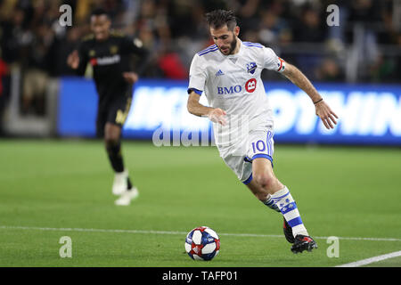 Los Angeles, CA, USA. 24th May, 2019. Montreal Impact midfielder Ignacio Piatti (10) attacks on the wing with the ball during the game between Montreal Impact and Los Angeles FC at Banc of California Stadium in Los Angeles, CA., USA. (Photo by Peter Joneleit) Credit: csm/Alamy Live News Stock Photo