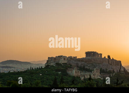 Acropolis of Athens with the Parthenon temple during the sunrise, Athens, Greece Stock Photo